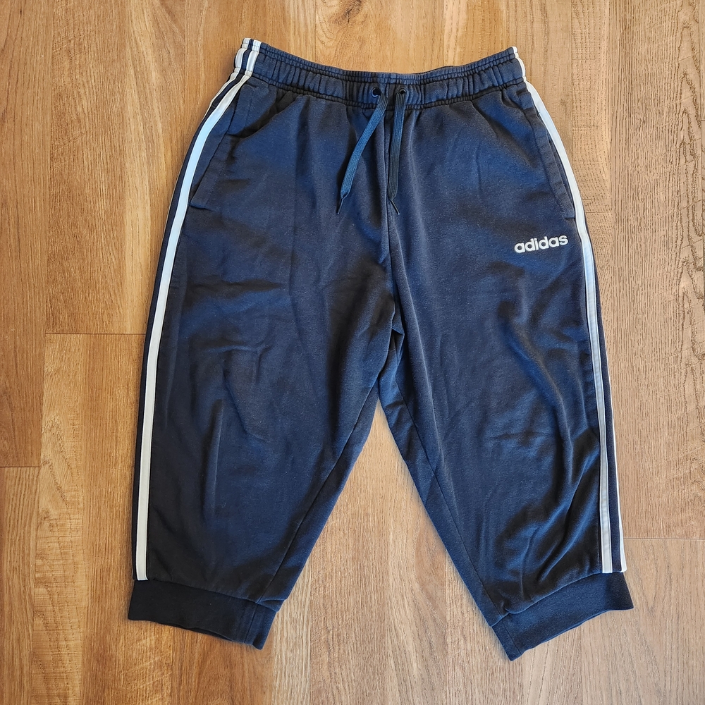 Adidas Black Capri Joggers with White Stripes